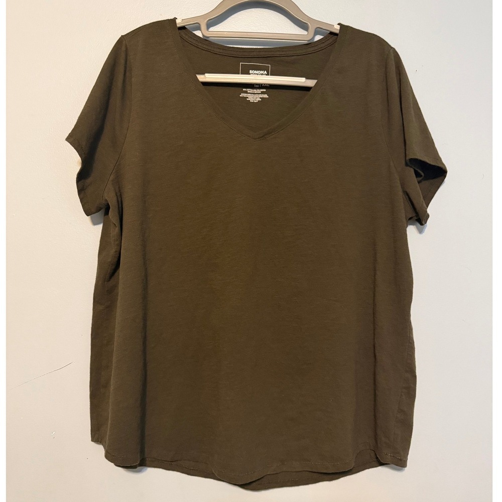 Sonoma XXL Goods For Life The Everyday Tee Olive Green V-Neck Short Sleeve 1975